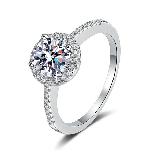 2 Carat Moissanite Halo Engagement Ring – 14k White Gold  #Certified 2ct. t.w. Moissanite Diamond Halo Ring NEW